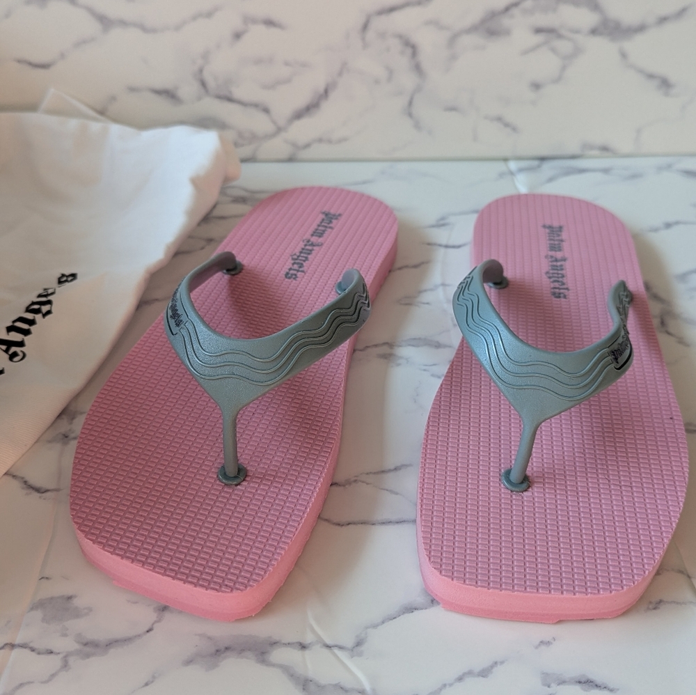 Palm Angels Pink and Gray Flip Flops NWT And Box Size 9 EU 39